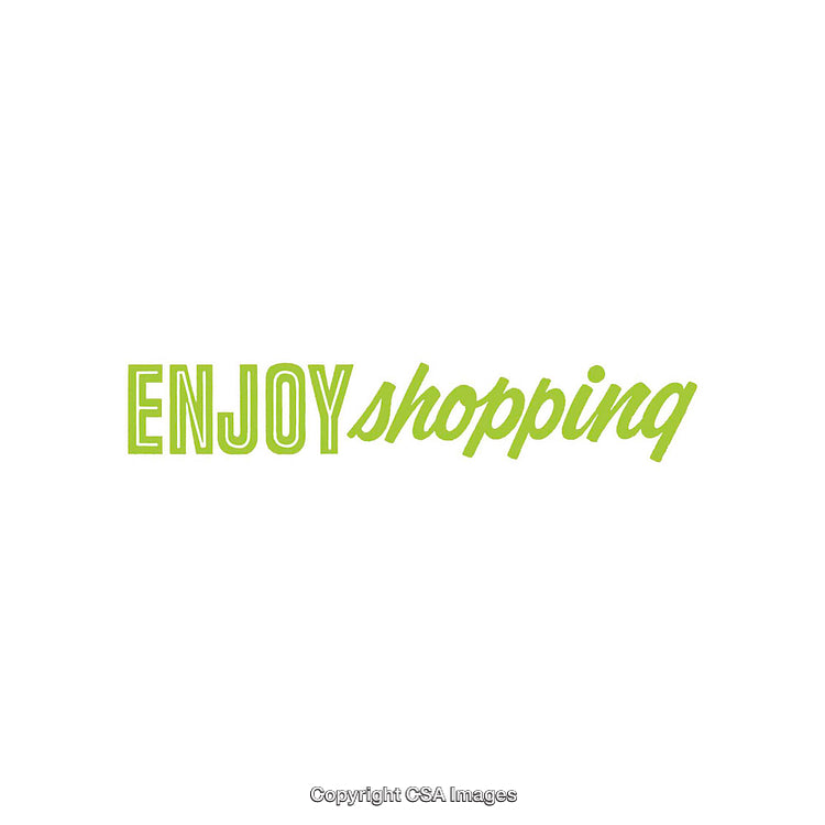 Enjoy Shopping Concept with Bold Green Text Design on White Background