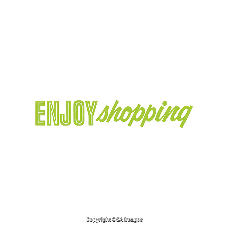 Enjoy Shopping Concept with Bold Green Text Design on White Background