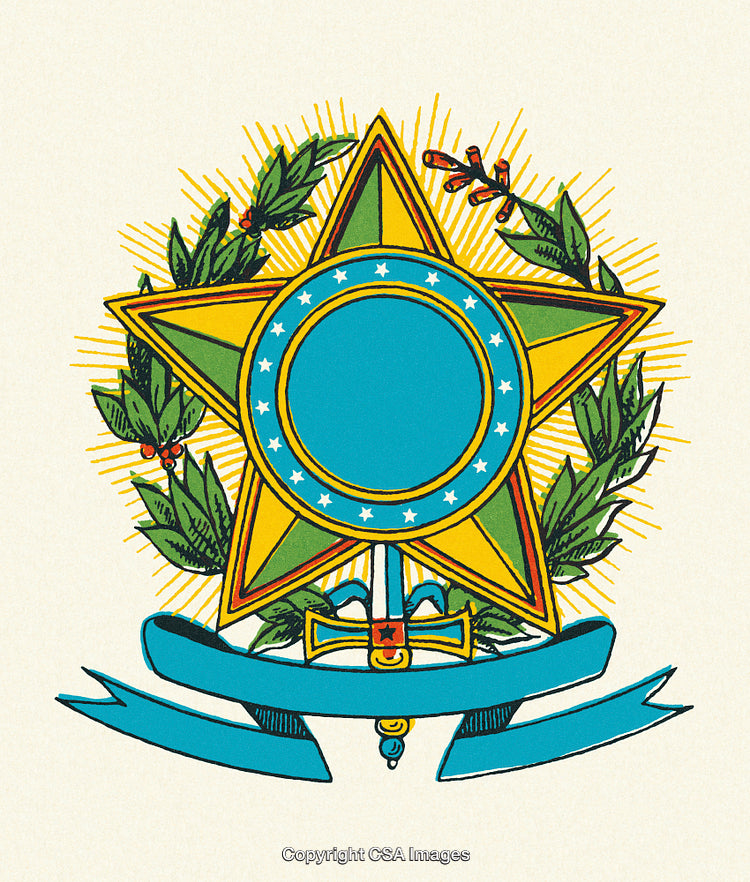 Vibrant Heraldic Emblem Featuring Star Symbol and Green Laurel Wreath