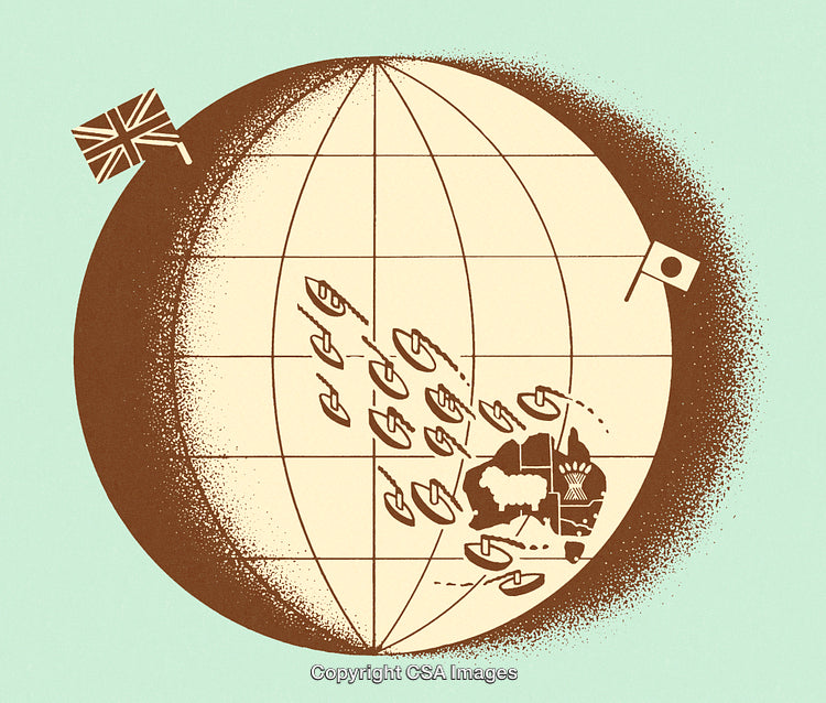 Illustrative Map Showing Strategic Naval Movements and National Flags