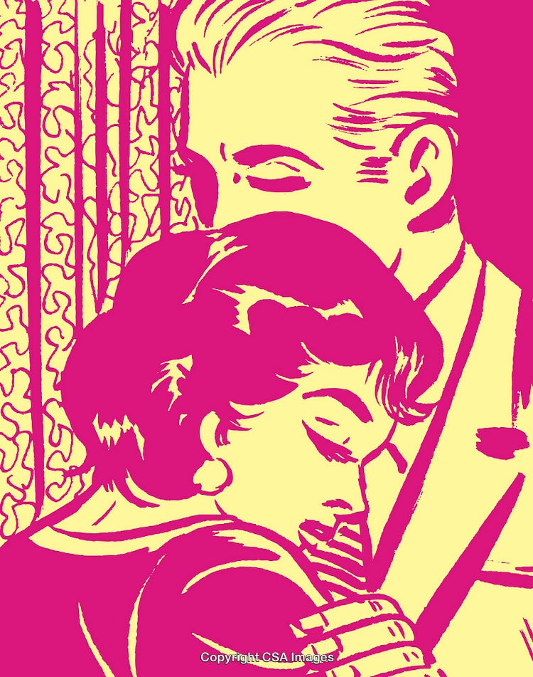 Colorful Pop Art Depiction of Close Embrace Between a Couple