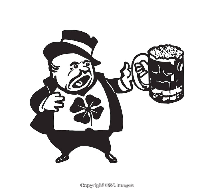 Black And White Illustration of a Man Holding a Beer Mug