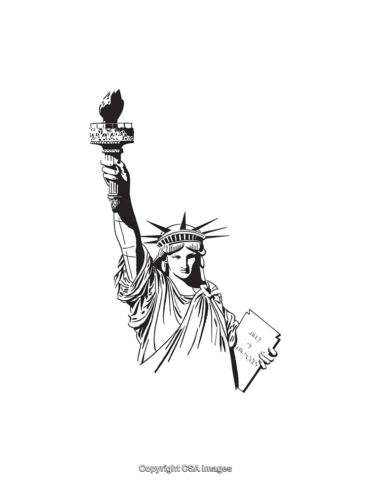 Black and White Line Art of the Statue of Liberty