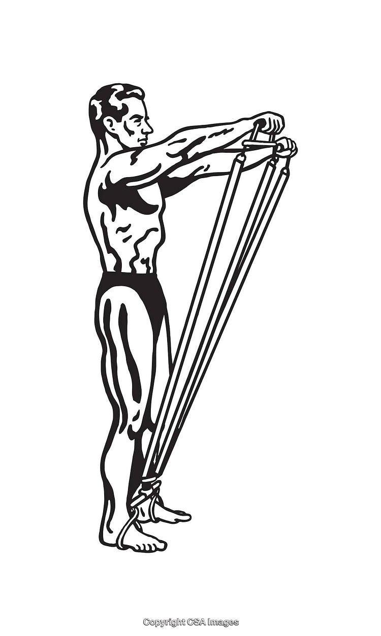 Man Exercising with Resistance Bands in Black and White Illustration