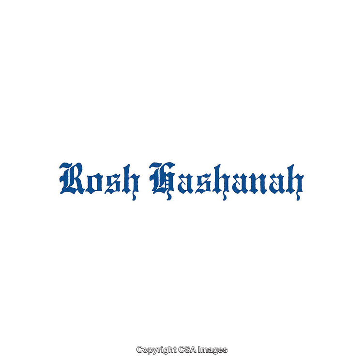 Bold Gothic Typeface Depicting Rosh Hashanah in Blue Text