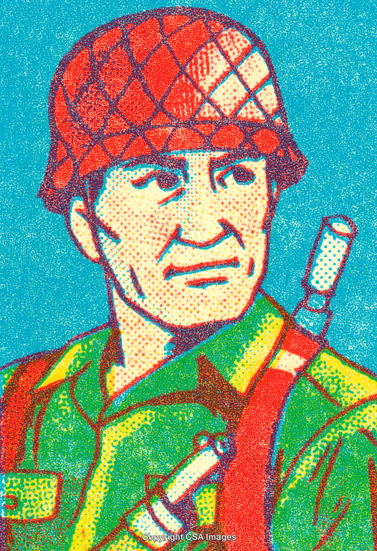 Colorful Comic Illustration of Soldier Portrait with War Helmet