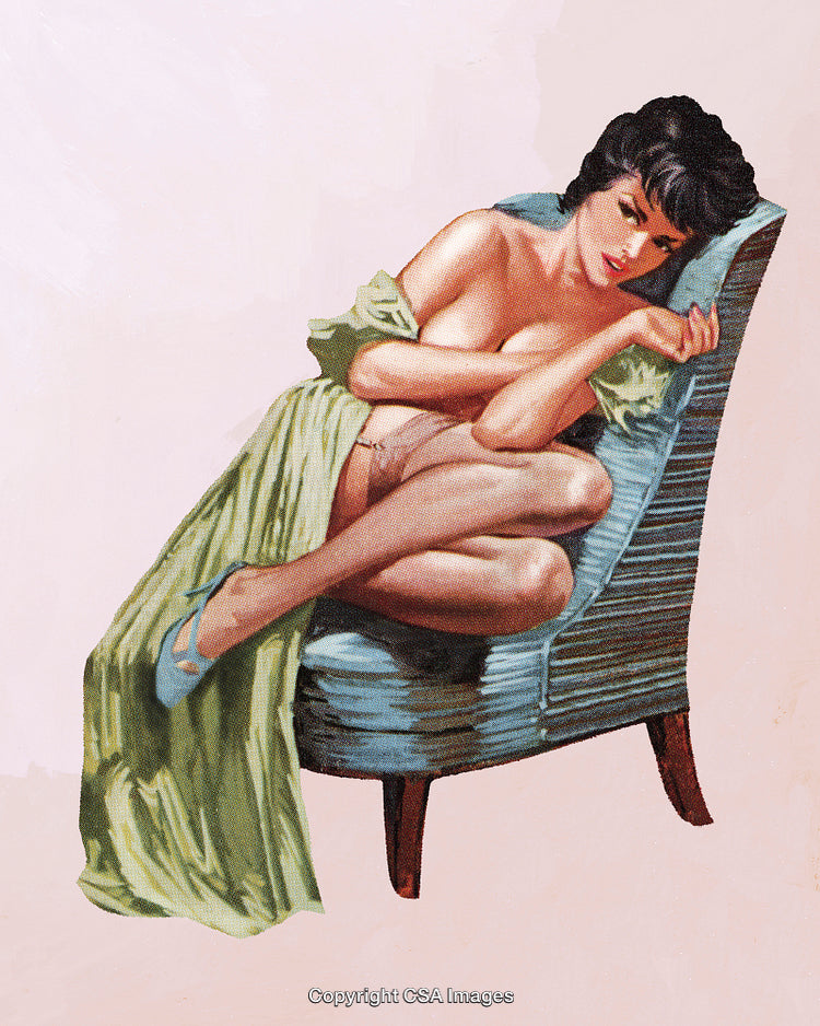 Elegant Woman Reclining on a Chair in Classic Vintage Illustration Style