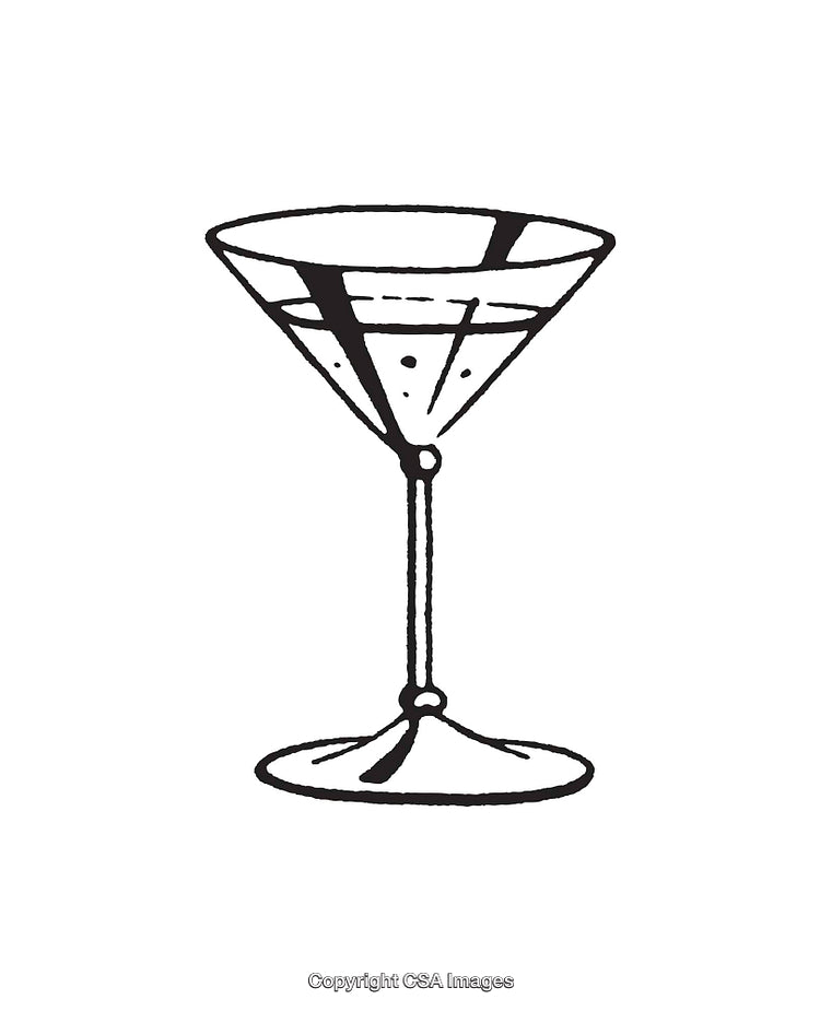 Elegant Black and White Line Art of a Martini Glass