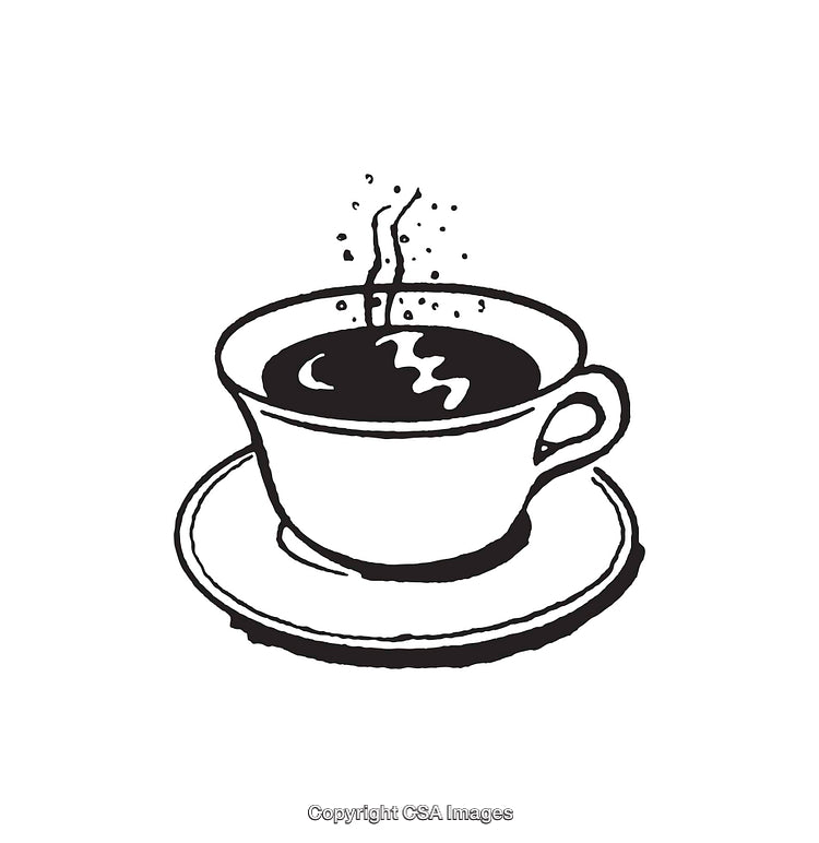 Black and White Line Art Illustration of a Steaming Coffee Cup