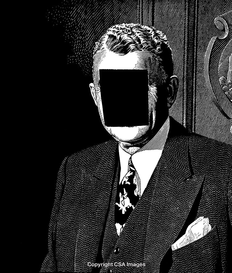 Abstract Black and White Engraving of Faceless Businessperson in Formal Attire