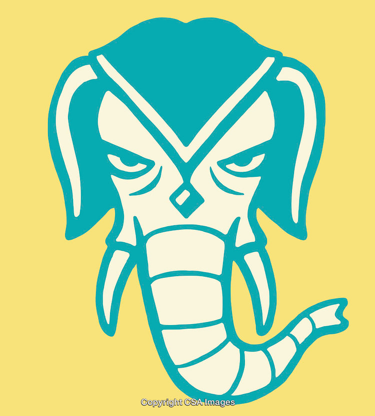 Colorful Line Art of a Stylized Elephant on a Yellow Background