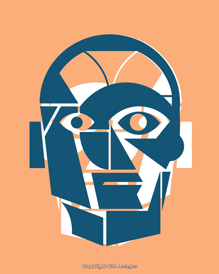 Abstract Geometric Illustration of a Face in Blue and Orange Tones