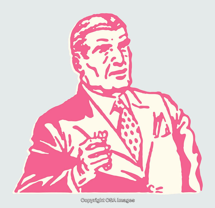 Stylized Pink Line Art Portrait of a Businessman Holding an Object
