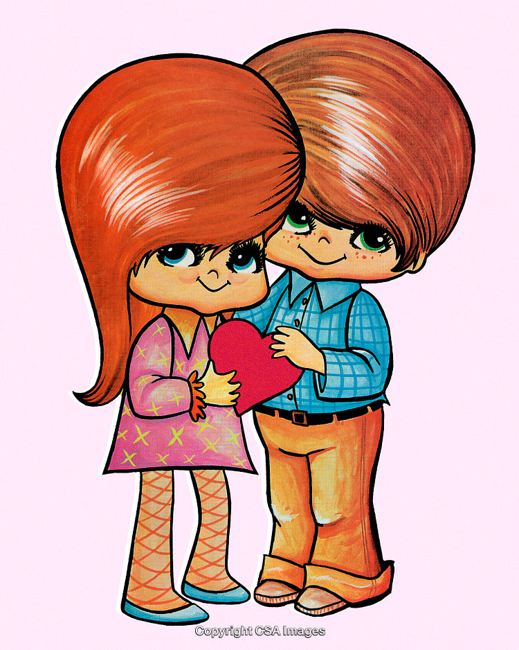 Cute Illustration of a Loving Couple Holding a Heart Together