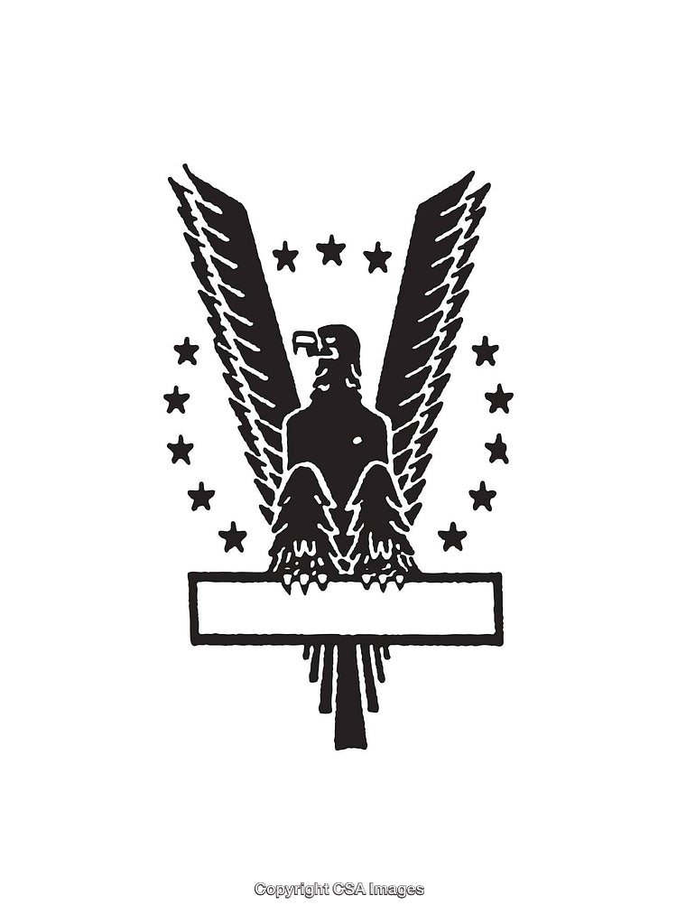 Black and White Eagle Design Featuring Stars and Banner Space