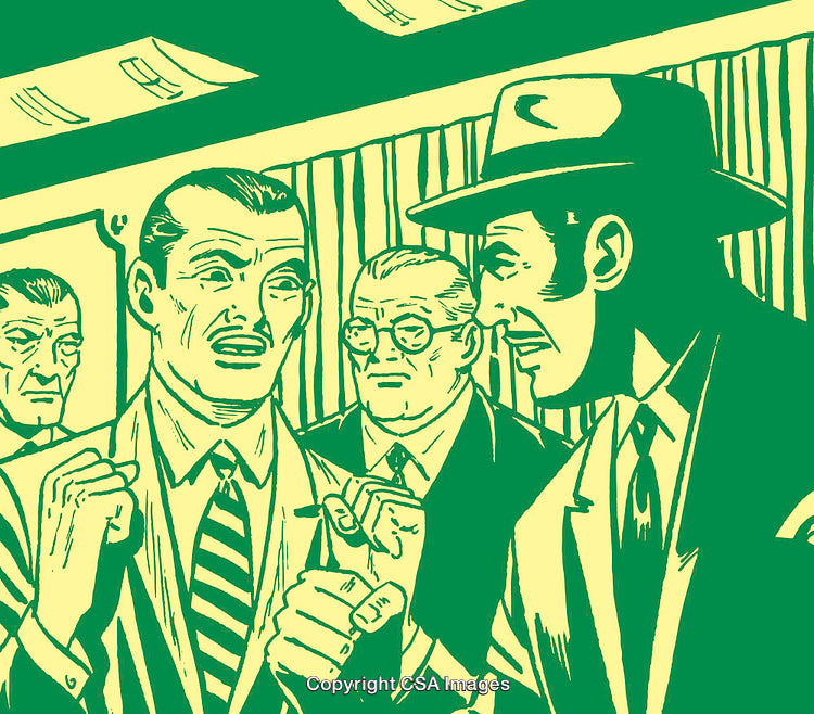 Vintage Illustration of Businessmen in an Intense Discussion Scene