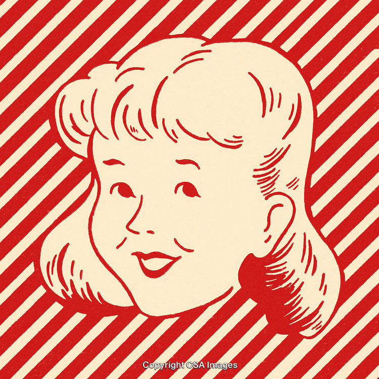 Retro Styled Illustration of a Smiling Girl with Vintage Aesthetic