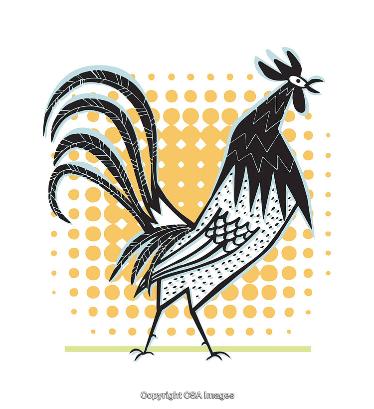 Colorful Abstract Illustration of a Rooster with Geometric Elements
