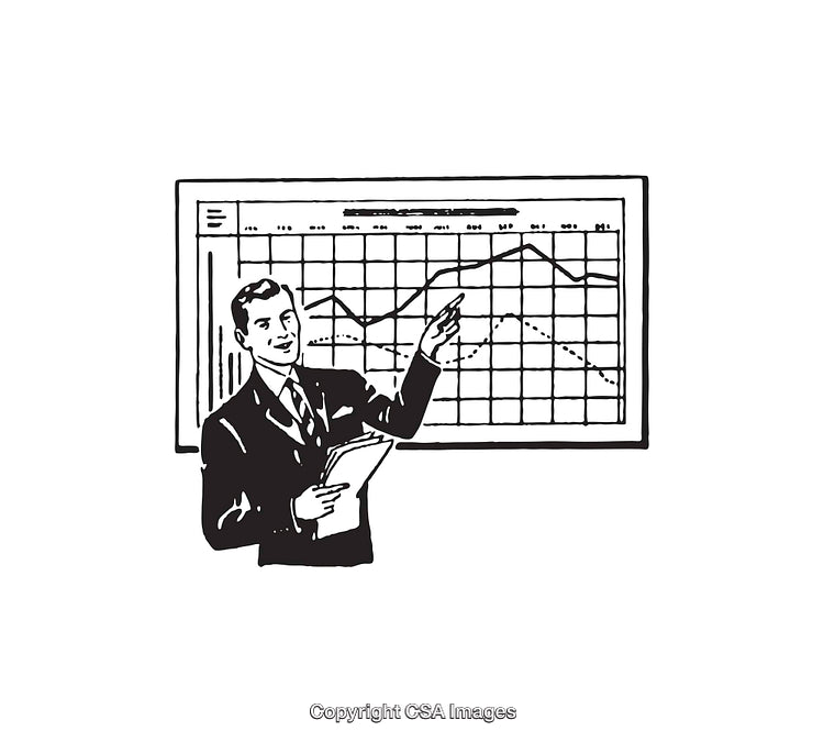 Illustration of a Businessman Presenting a Graph to an Audience