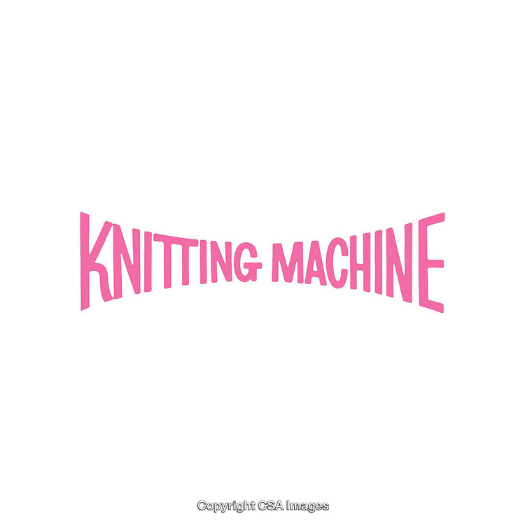 Stylized Pink Knitting Machine Text on a Minimalist White Background