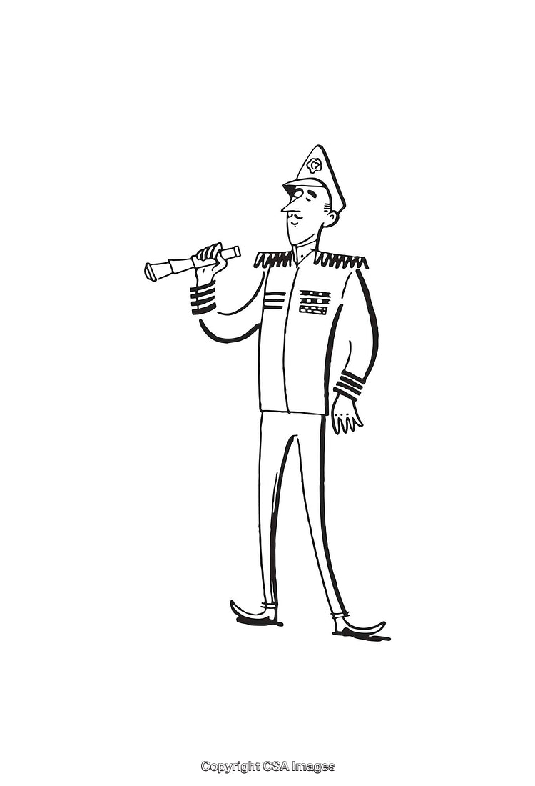 Line Art Drawing of a Naval Officer Using a Spyglass