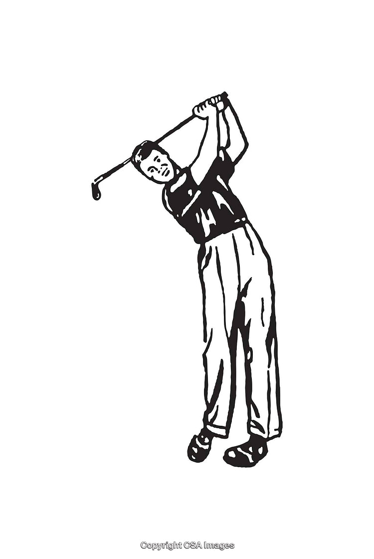 Black and White Line Art of Golfer in Swing Position