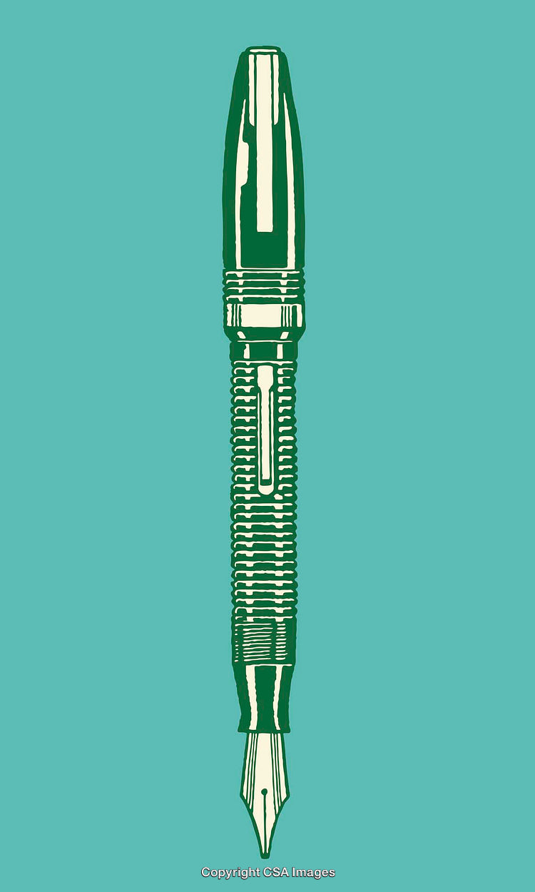 Green Stylish Fountain Pen Illustration in a Vintage Design on Teal Background