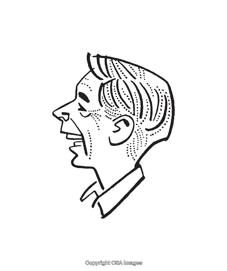 Side Portrait of Smiling Man in Black and White Line Art