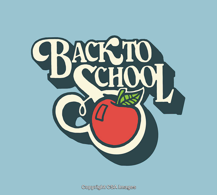 Colorful Back to School Illustration with Text and Apple Graphic