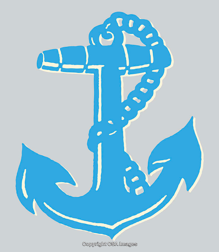 Blue Anchor Line Art Illustration With Nautical Rope Design on Gray Background