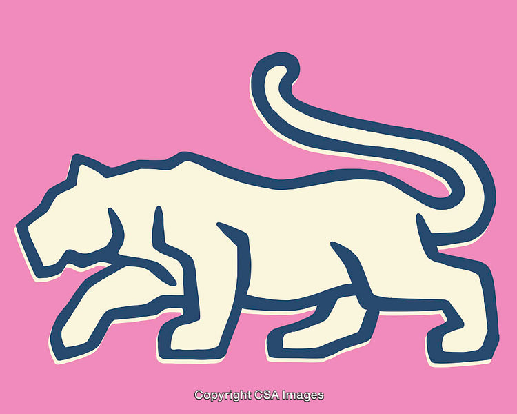 Stylized Line Art Illustration of Panther Against Pink Background