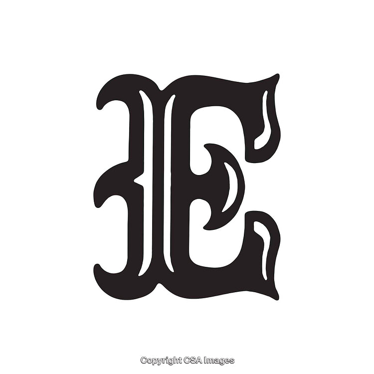Ornate Letter E in Decorative Gothic Calligraphy Style Design