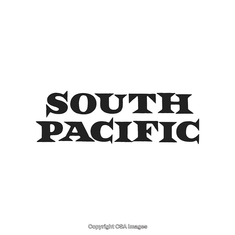 Stylized Typography Displaying 'South Pacific' in Bold Black Lettering