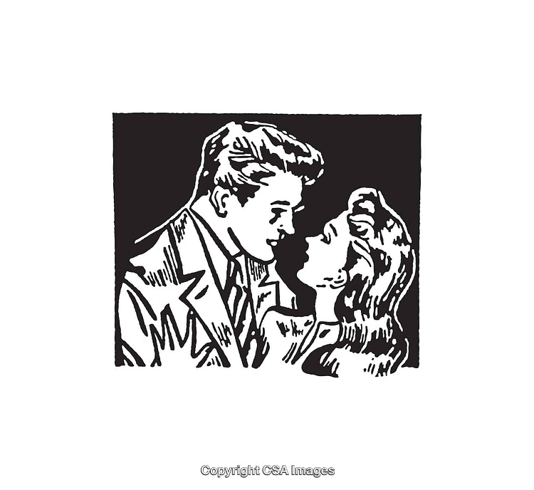 Romantic Black And White Line Art Illustration of a Couple Close Together