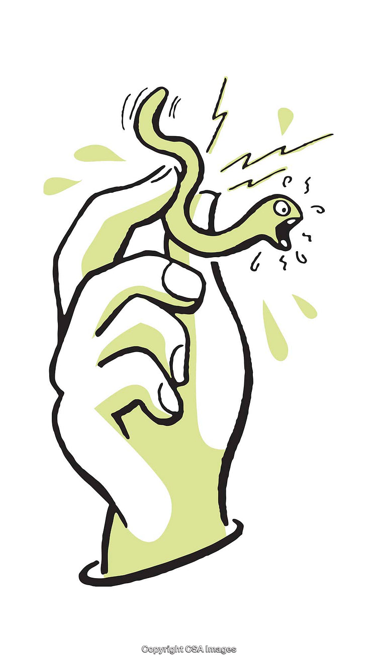 Hand Gripping Nervous Worm with Vibrant Cartoon Style Illustration