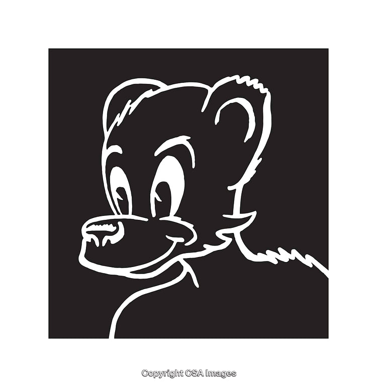 Black and White Illustration of a Smiling Cartoon Bear