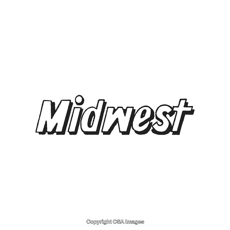 Bold Stylized Text Illustration Depicting Midwest in Black and White Design