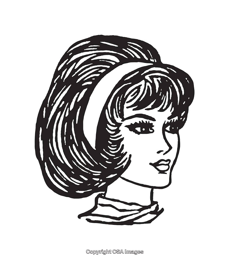 Vintage Black and White Line Art of a Woman's Profile Illustration