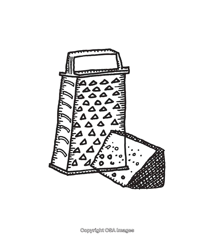 Line Art Illustration of a Box Grater with Cheese Block