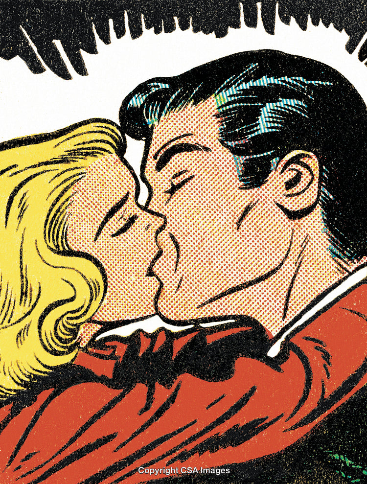 Retro Comic Style Illustration of a Romantic Kiss Between a Couple