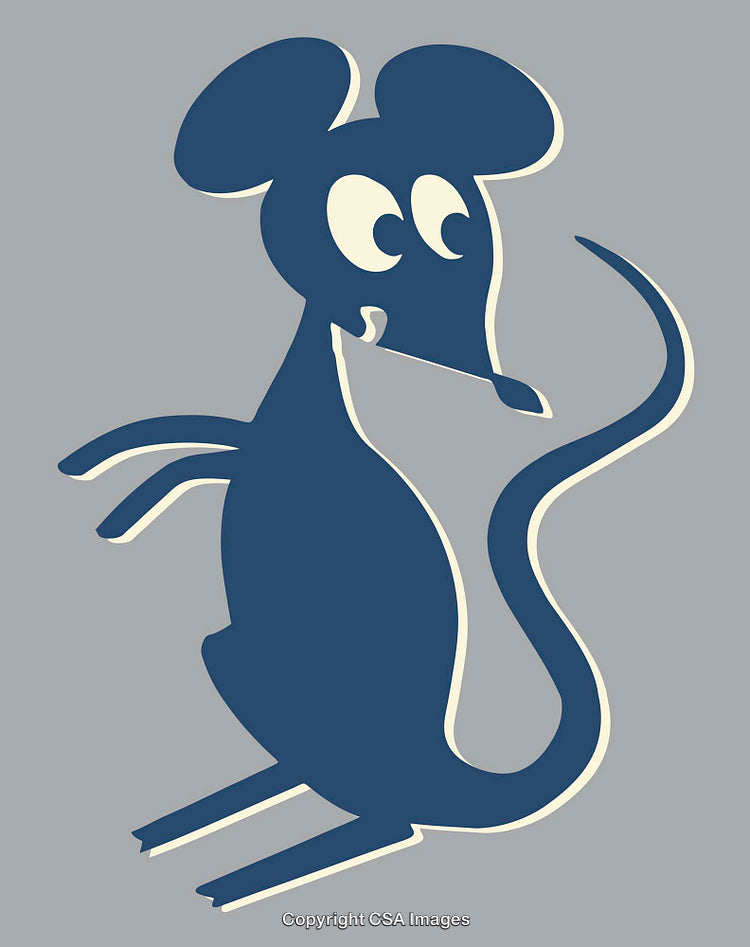 Playful Cartoon Mouse in Retro Style Blue and White Illustration
