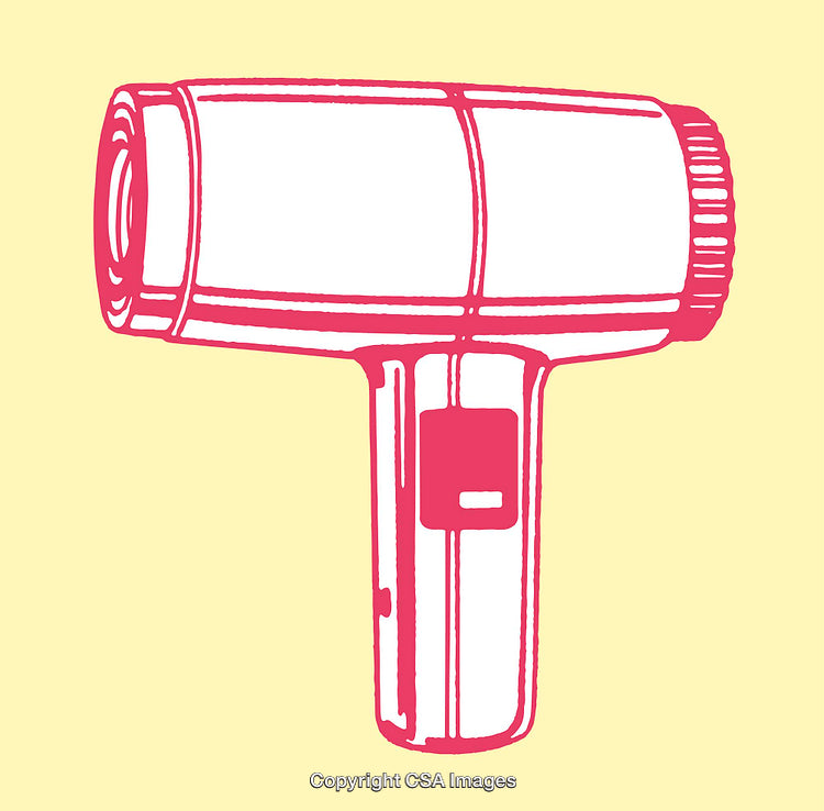 Vibrant Line Art Illustration of a Modern Handheld Hairdryer in Bold Colors