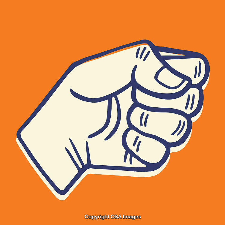 Colorful Line Art Illustration of a Fist Symbol on Orange Background