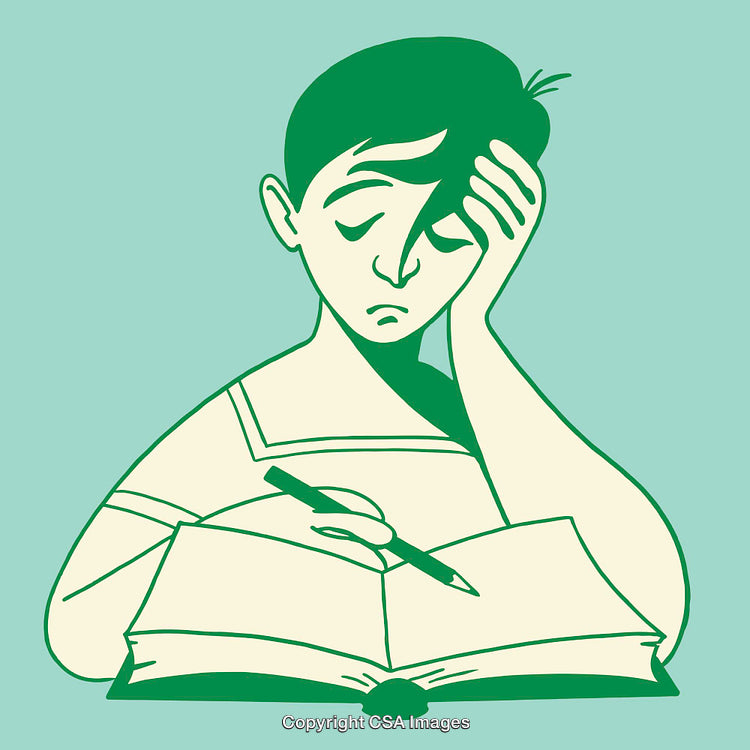 Frustrated Student Struggling to Study Depicted in Modern Line Art