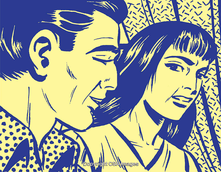 Pop Art Stylized Illustration of a Retro Couple in Conversation