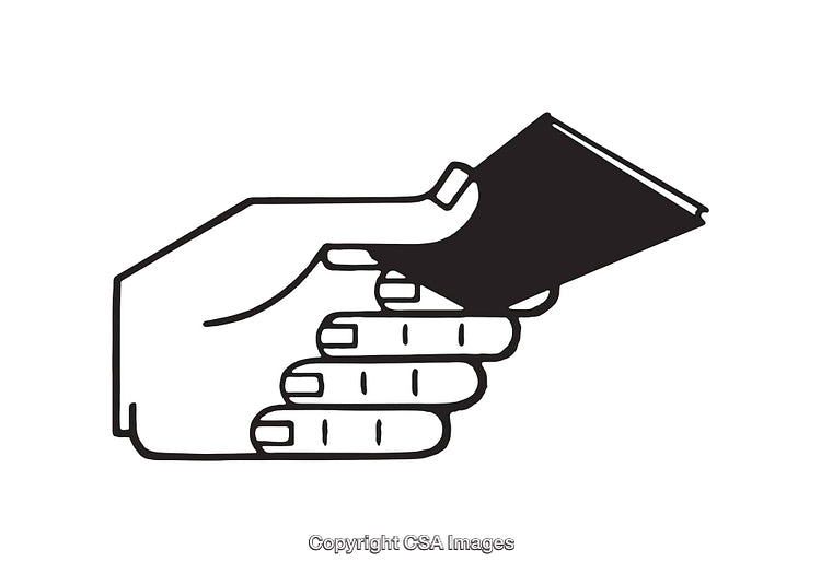 Black and White Line Art of Hand Holding a Card