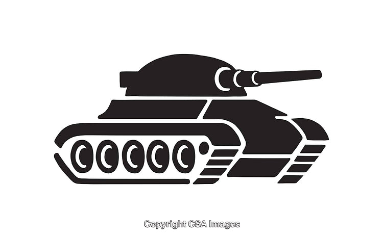 Silhouette of a Military Tank in Black and White Illustration