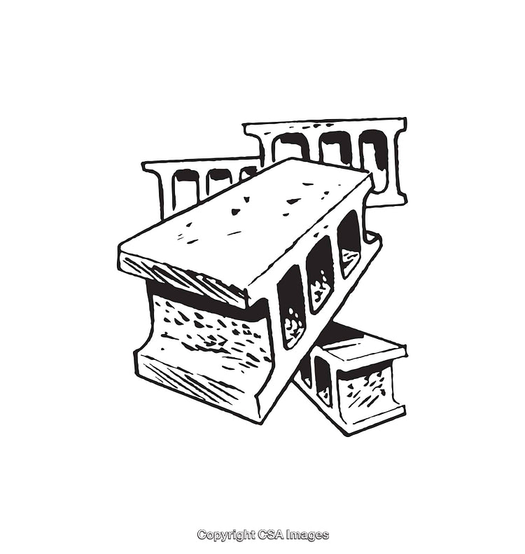 Black and White Line Art of Stacked I-Beams Illustration