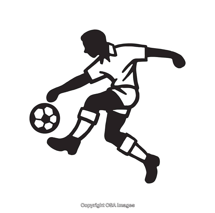 Black and White Soccer Player Line Art Illustration Kicking a Ball