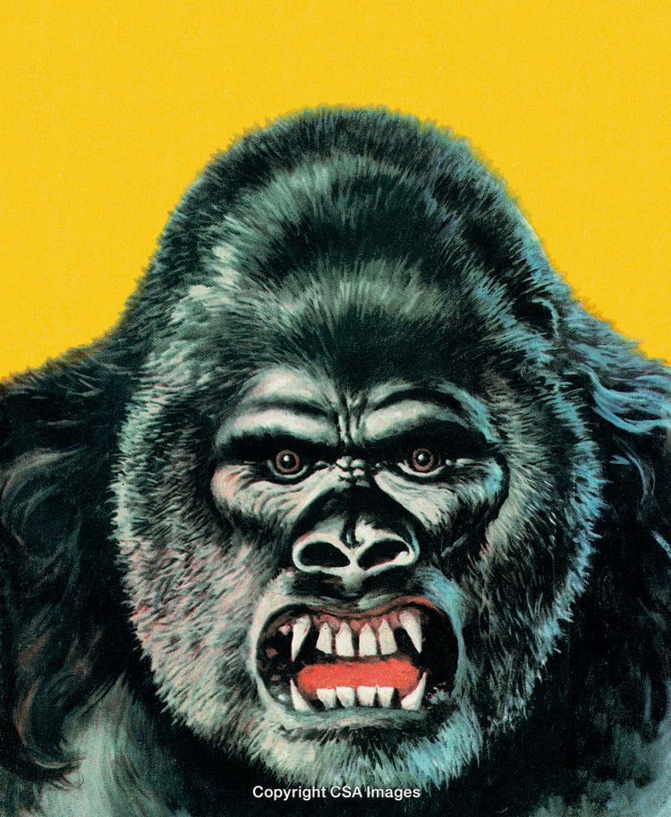 Aggressive Gorilla Illustration On a Yellow Background Displaying Intense Expression